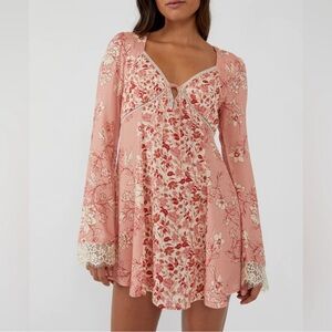 Free People Large Odette Petal Combo Tin Crochet Lace Smocking Bell Slee…